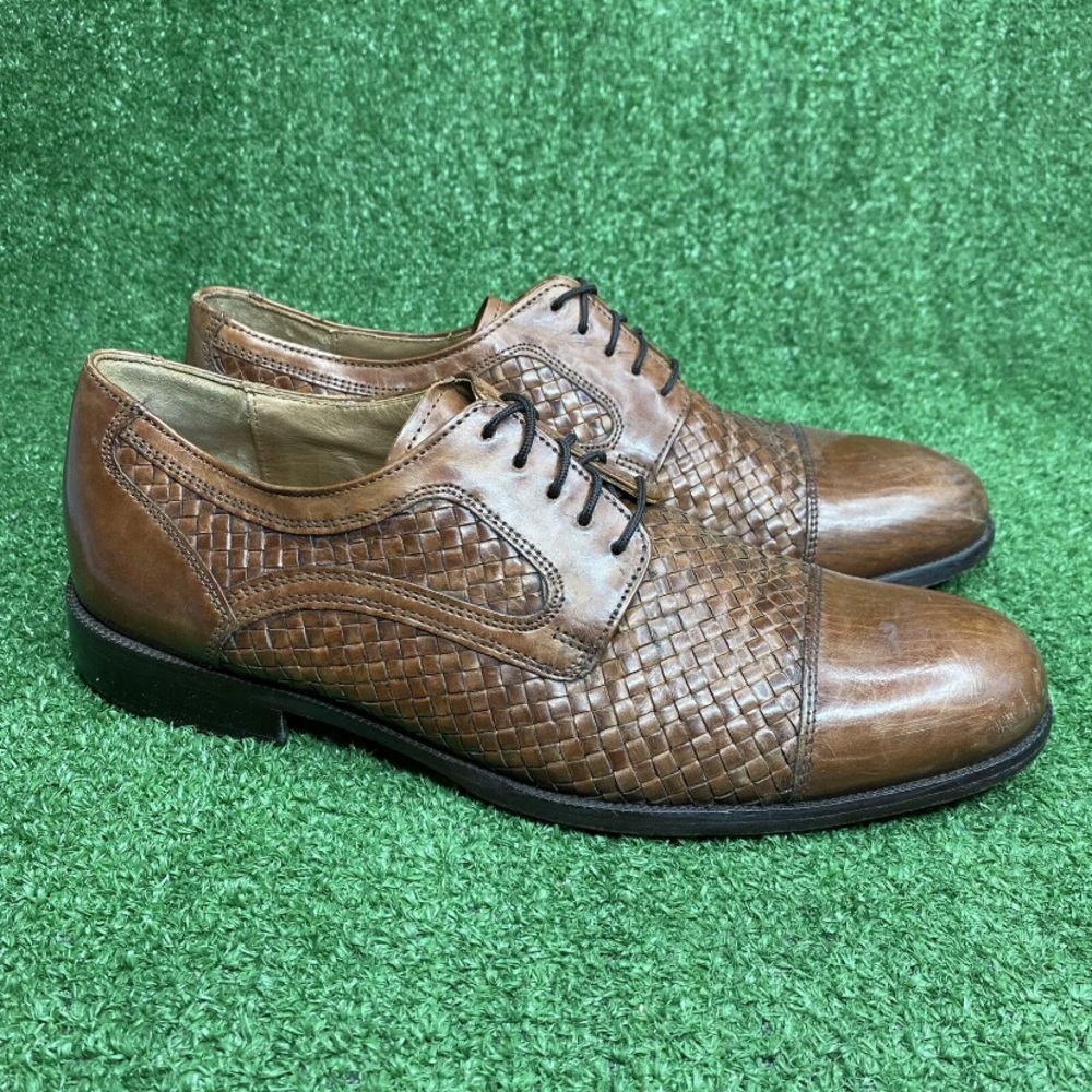 Johnston & Murphy Men's Brown Basket Weave Leather Oxford Dress Shoes Size 8.5 M